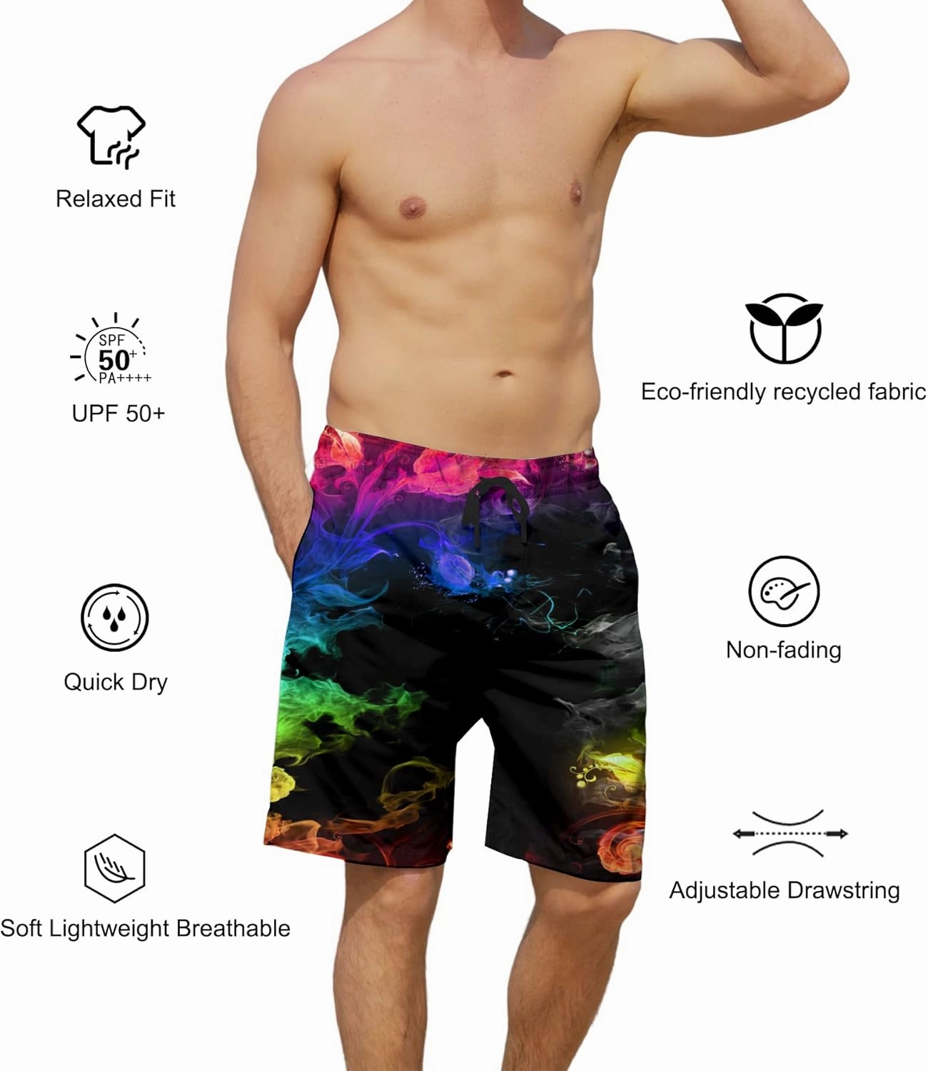 Belovecol Mens Swim Trunks Summer Cool Quick Dry Board Shorts Bathing Suit with Side Pockets Mesh Lining S-3XL