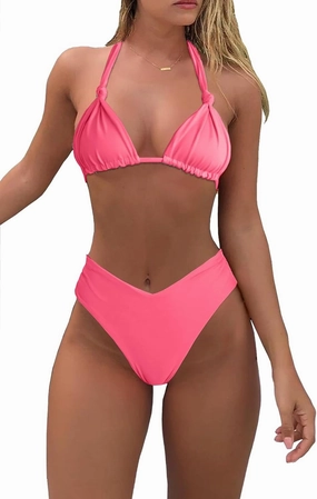 Bikini Sets for Women Sexy Halter Triangle String Bikini Cheeky V Cut High Waisted Thong Swimsuits 2 Piece