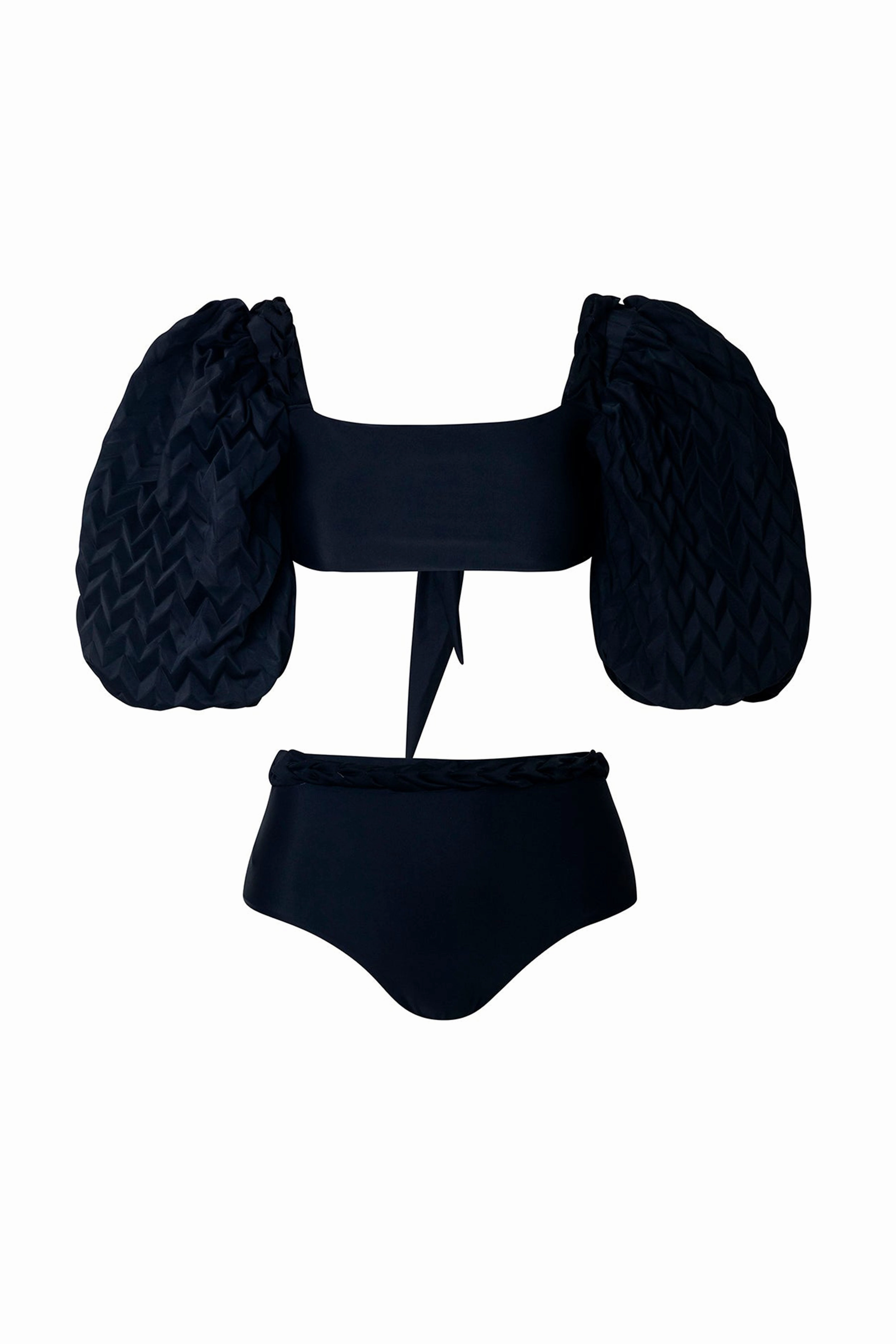 Black Balloon Sleeves High Waisted Bikini