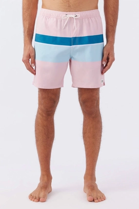 Block Volley Elastic Waist 17" Swim Trunks In Pink Dust