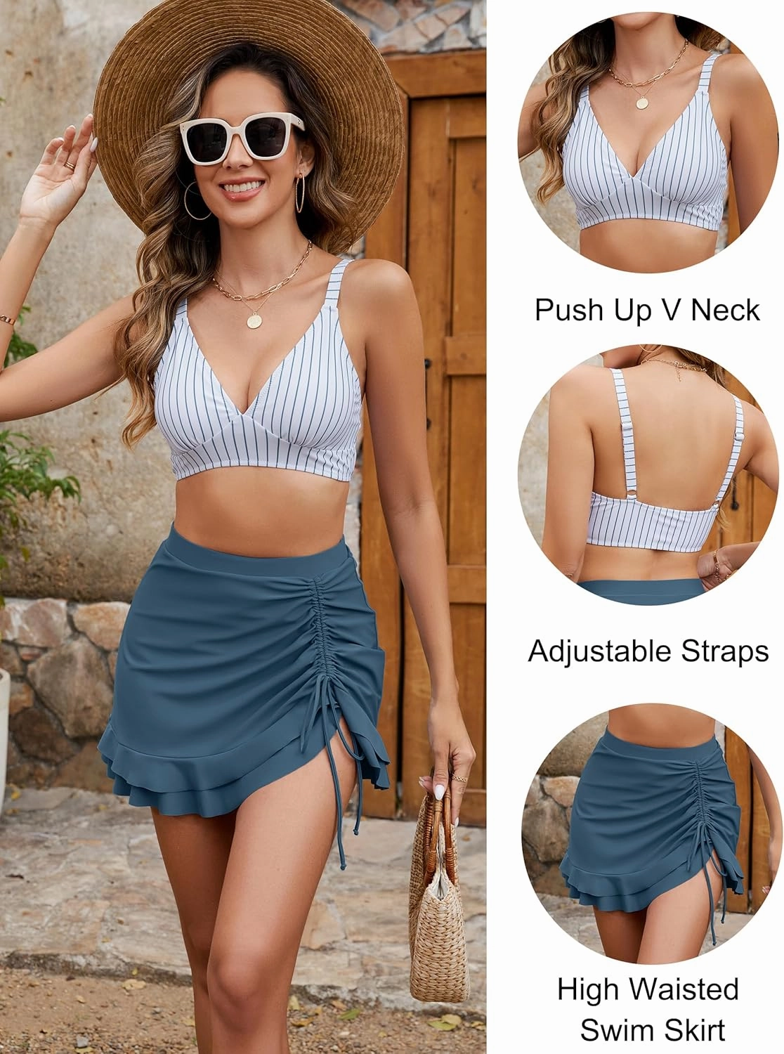 Blooming Jelly Women's High Waisted Bikini Sets Tummy Control Swim Skirt Two Piece Swim Suit 2025 Retro Swimsuit