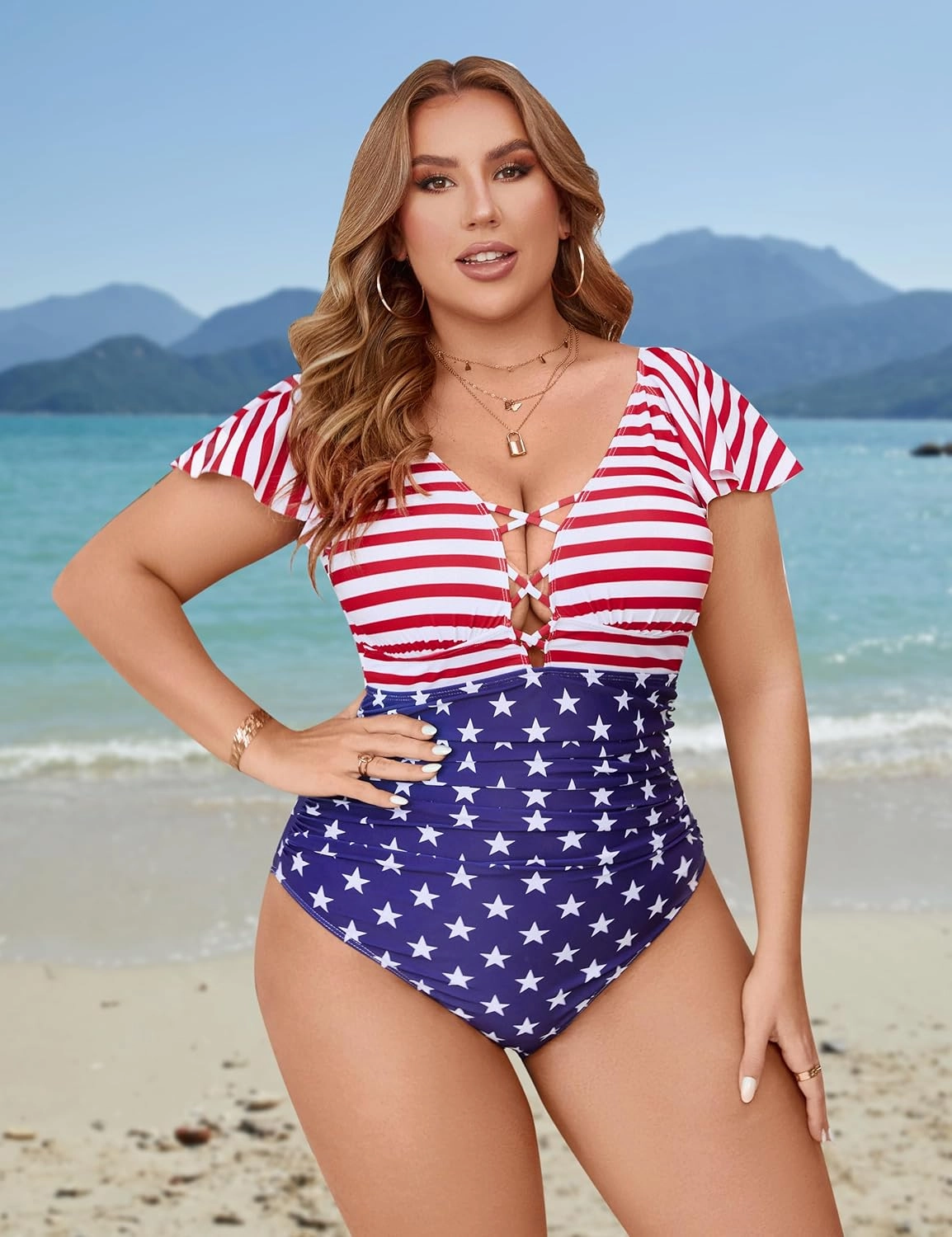 Blooming Jelly Women's Plus Size One Piece Swimsuit Tummy Control Bathing Suit Cute V Neck Maternity Swimwear