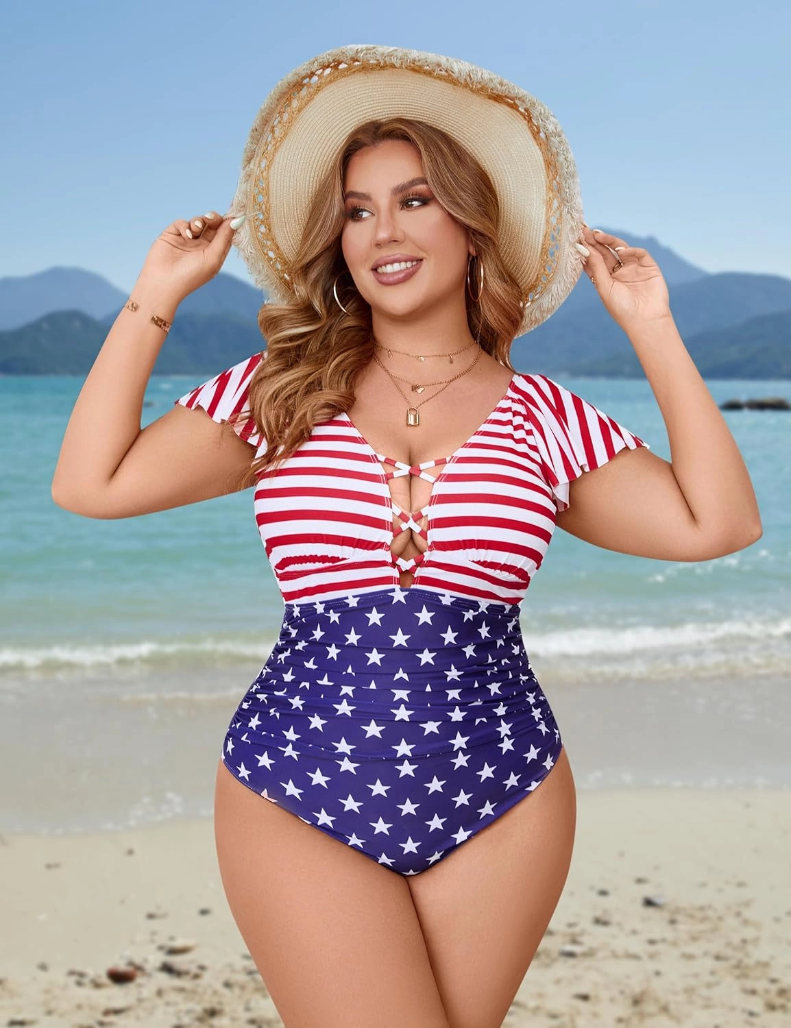Blooming Jelly Women's Plus Size One Piece Swimsuit Tummy Control Bathing Suit Cute V Neck Maternity Swimwear
