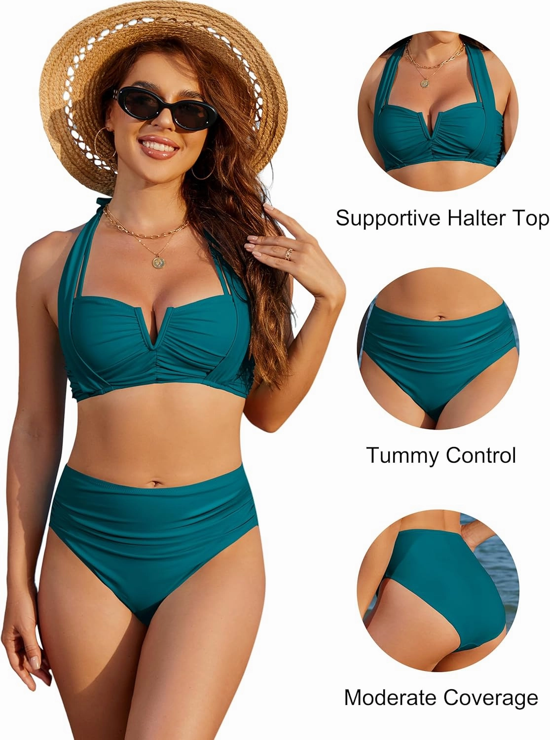 Blooming Jelly Womens High Waisted Bikini Sets Tummy Control Bathing Suit Two Piece Retro Halter Swim Suits 2025