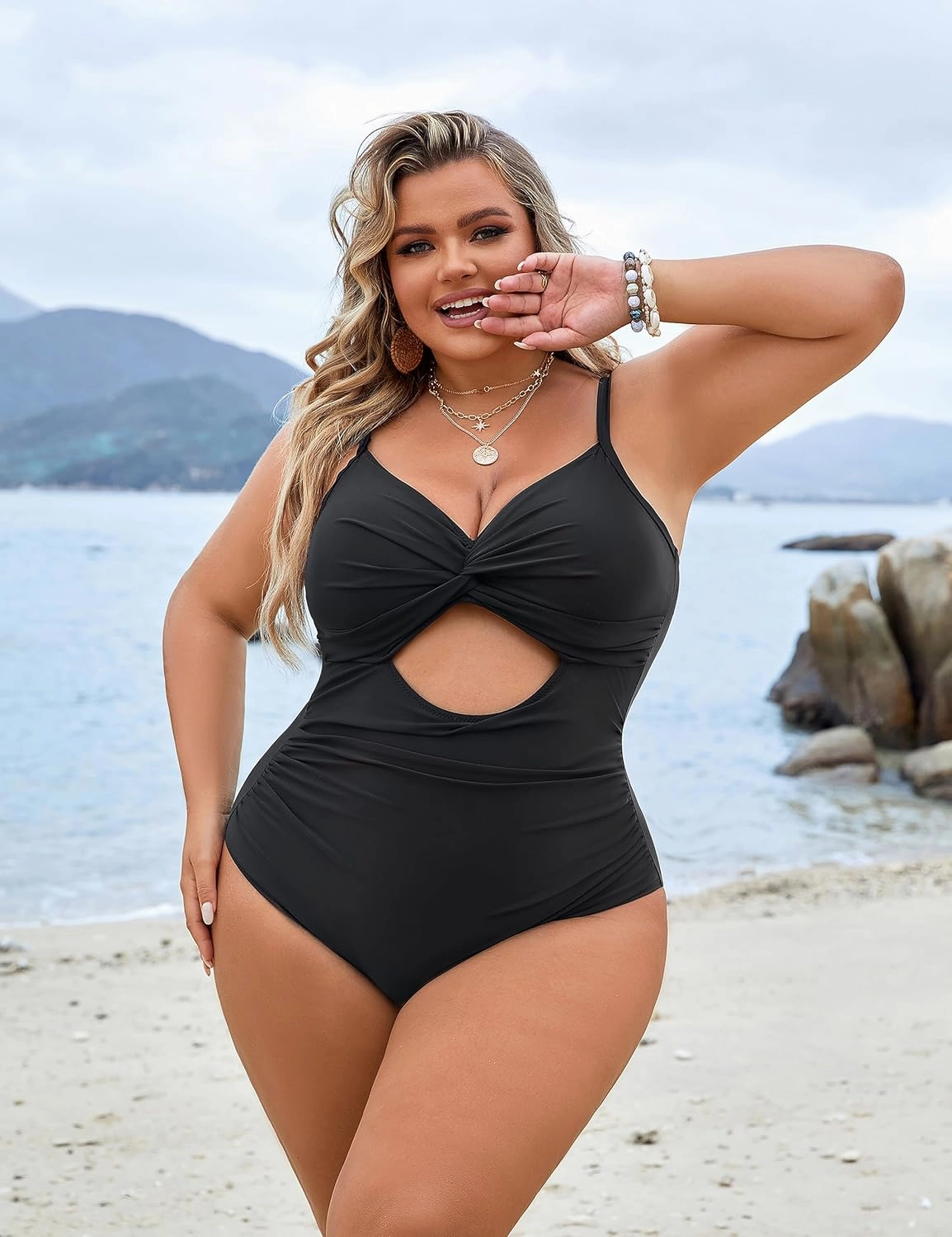 Blooming Jelly Womens Plus Size Bathing Suit Tummy Control One Piece Swimsuit Twist Front Ruched Swimwear