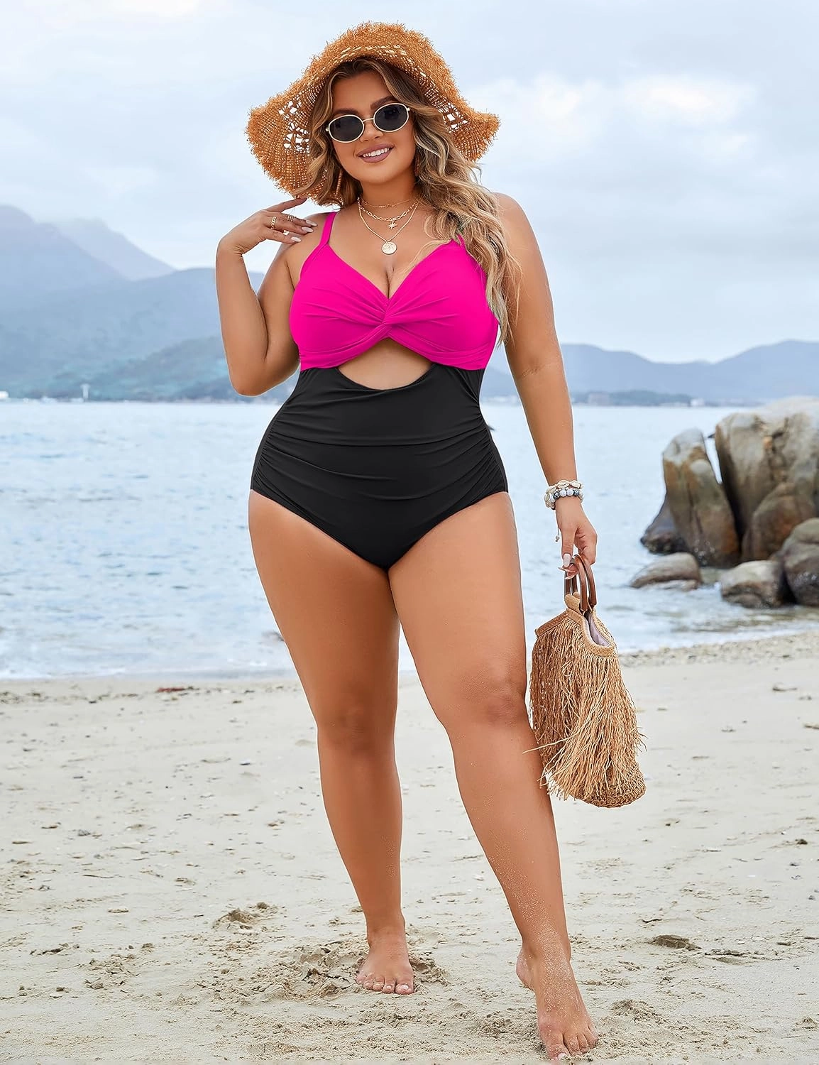 Blooming Jelly Womens Plus Size Bathing Suit Tummy Control One Piece Swimsuit Twist Front Ruched Swimwear