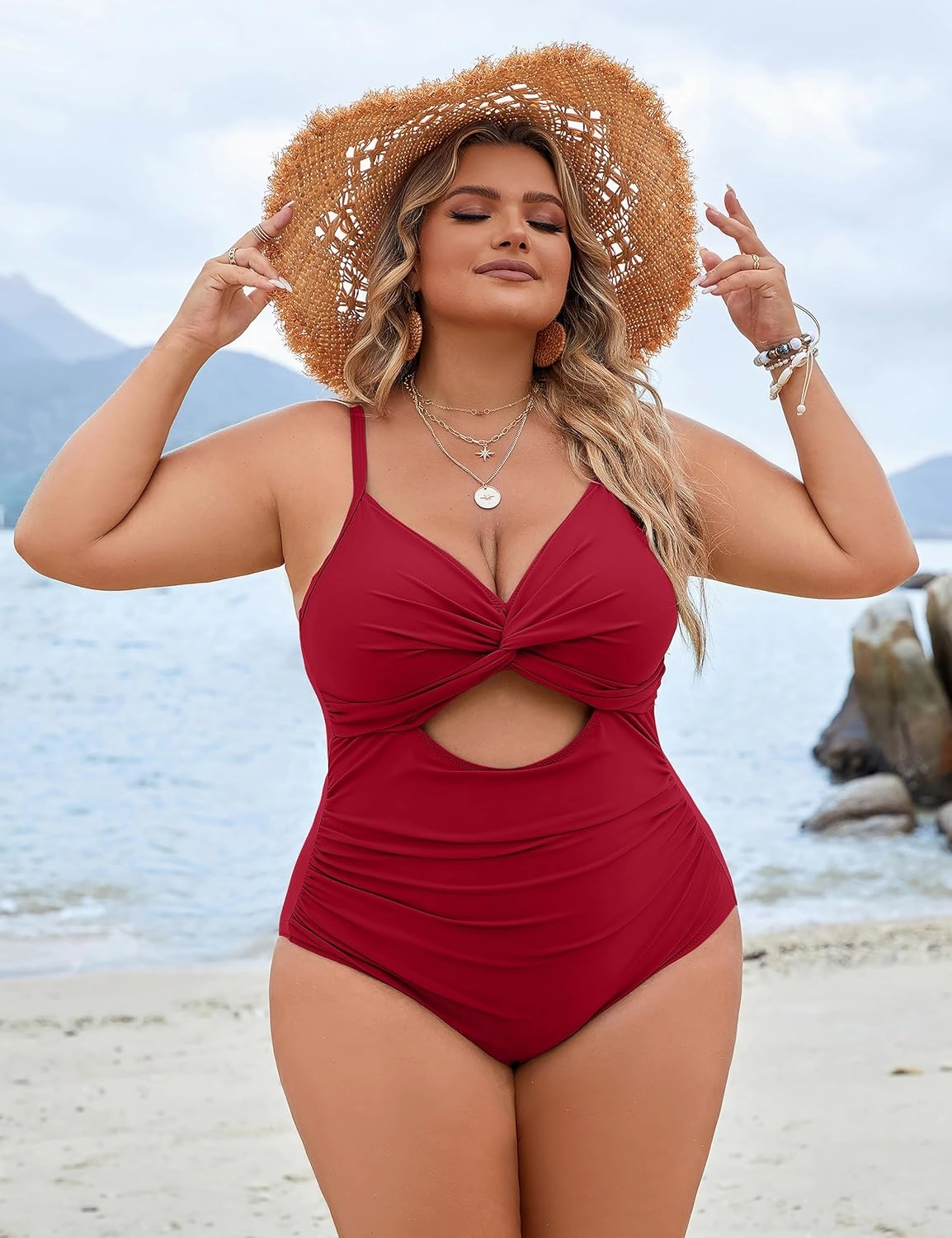 Blooming Jelly Womens Plus Size Bathing Suit Tummy Control One Piece Swimsuit Twist Front Ruched Swimwear