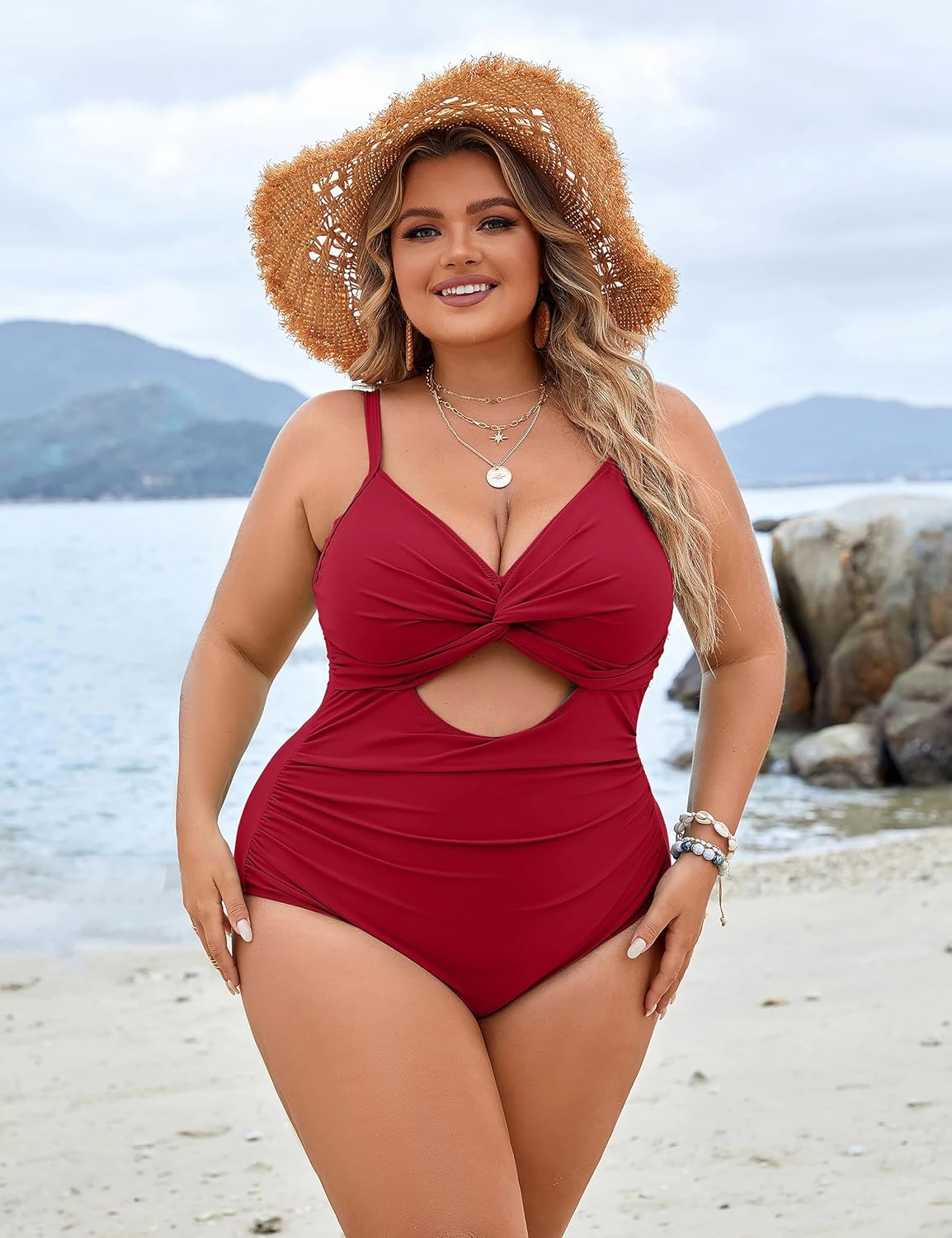 Blooming Jelly Womens Plus Size Bathing Suit Tummy Control One Piece Swimsuit Twist Front Ruched Swimwear