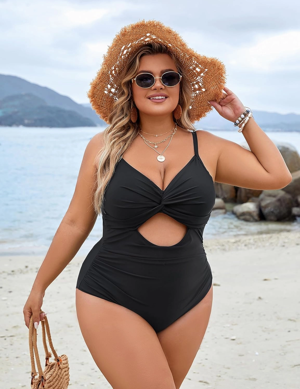 Blooming Jelly Womens Plus Size Bathing Suit Tummy Control One Piece Swimsuit Twist Front Ruched Swimwear