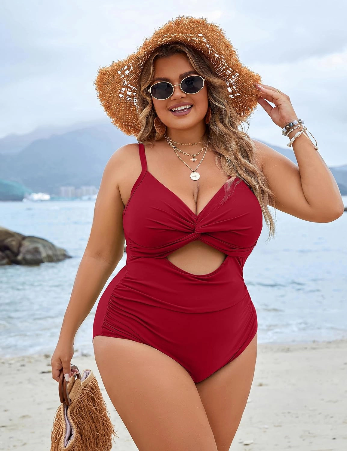 Blooming Jelly Womens Plus Size Bathing Suit Tummy Control One Piece Swimsuit Twist Front Ruched Swimwear