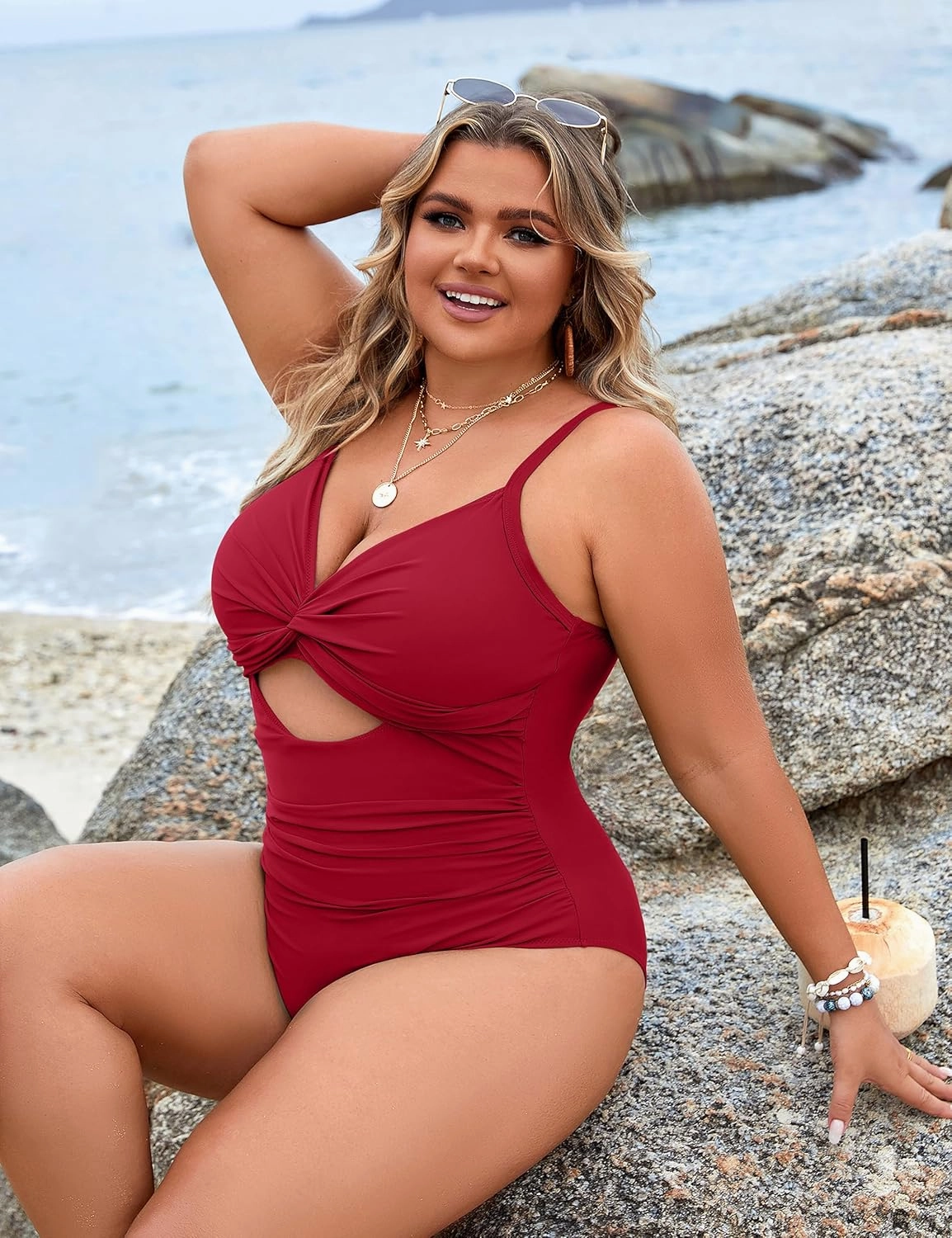 Blooming Jelly Womens Plus Size Bathing Suit Tummy Control One Piece Swimsuit Twist Front Ruched Swimwear