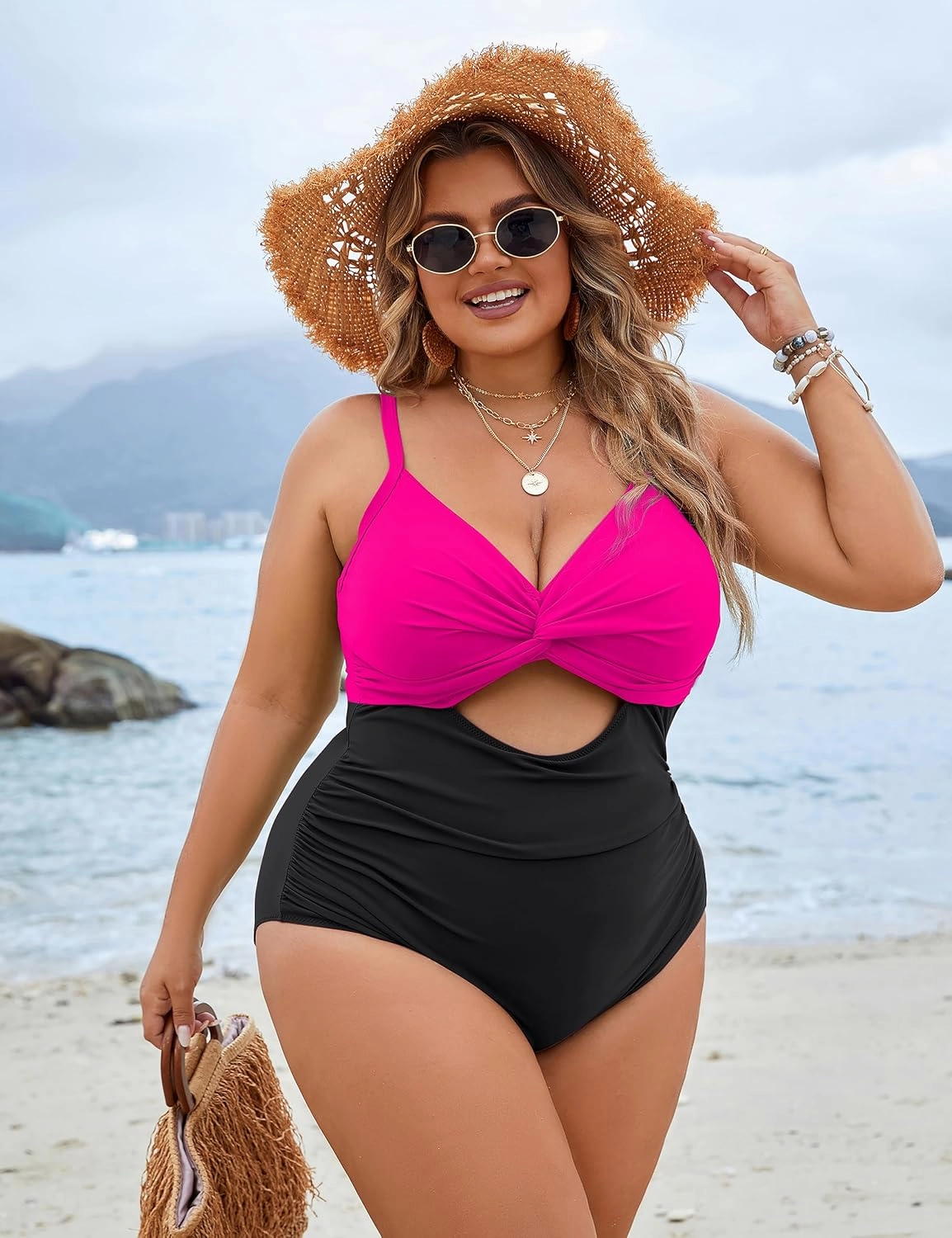 Blooming Jelly Womens Plus Size Bathing Suit Tummy Control One Piece Swimsuit Twist Front Ruched Swimwear