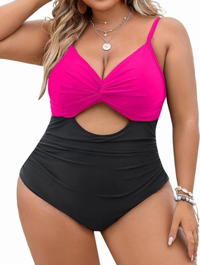 Blooming Jelly Womens Plus Size Bathing Suit Tummy Control One Piece Swimsuit Twist Front Ruched Swimwear