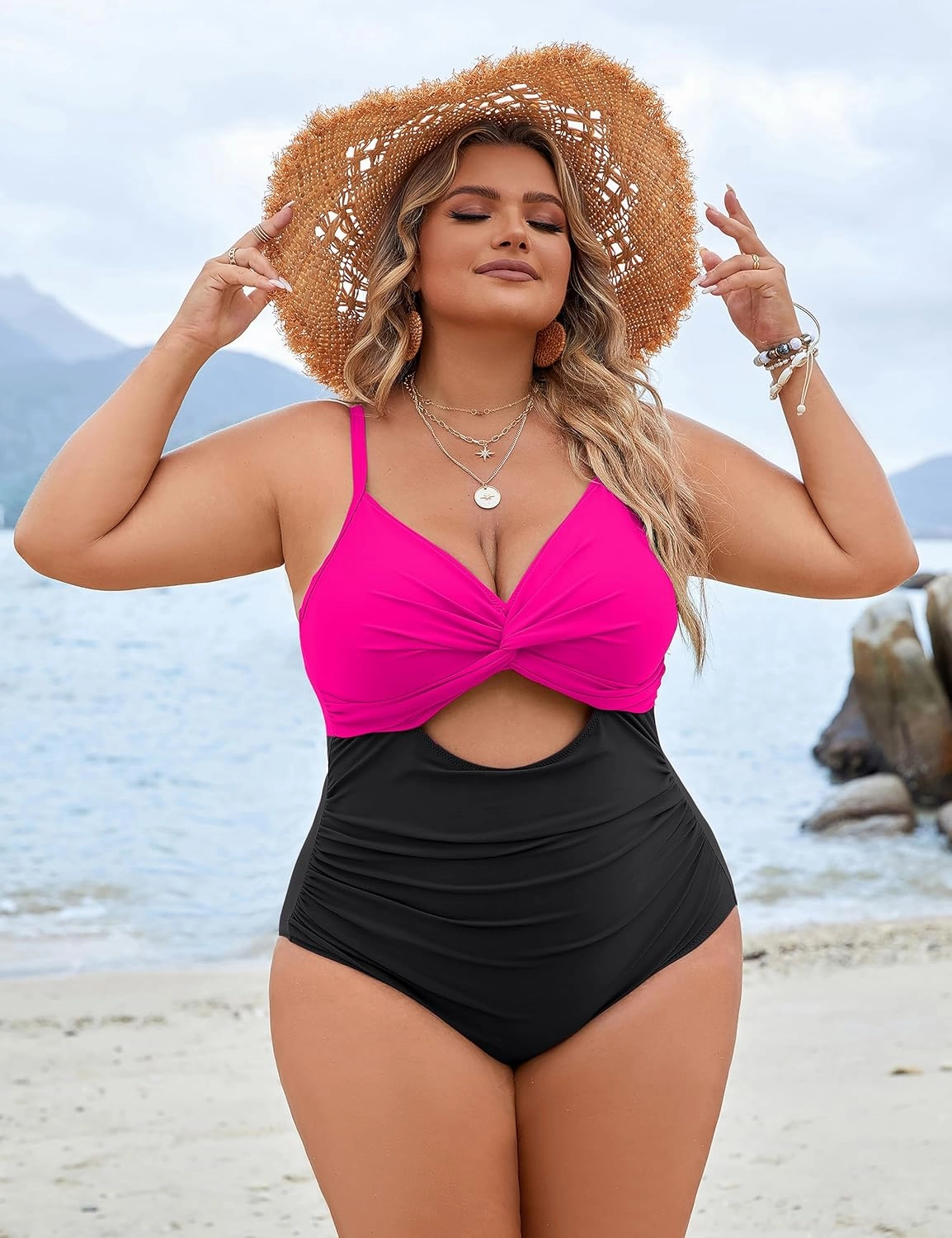 Blooming Jelly Womens Plus Size Bathing Suit Tummy Control One Piece Swimsuit Twist Front Ruched Swimwear