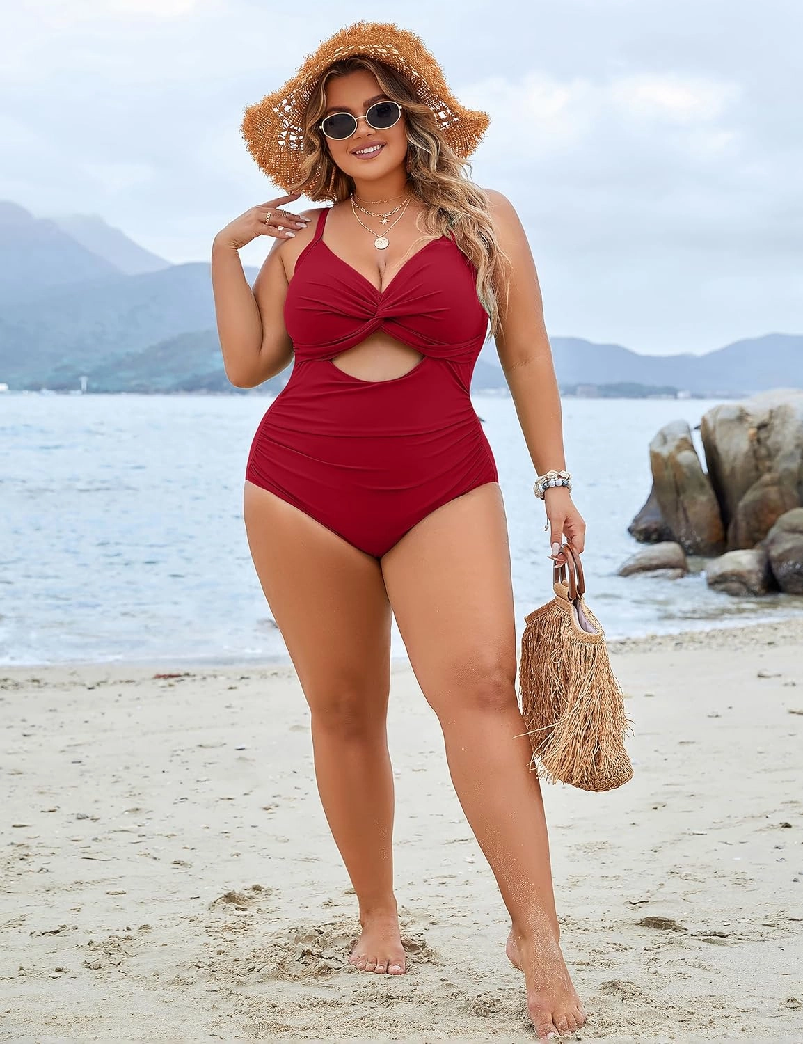 Blooming Jelly Womens Plus Size Bathing Suit Tummy Control One Piece Swimsuit Twist Front Ruched Swimwear