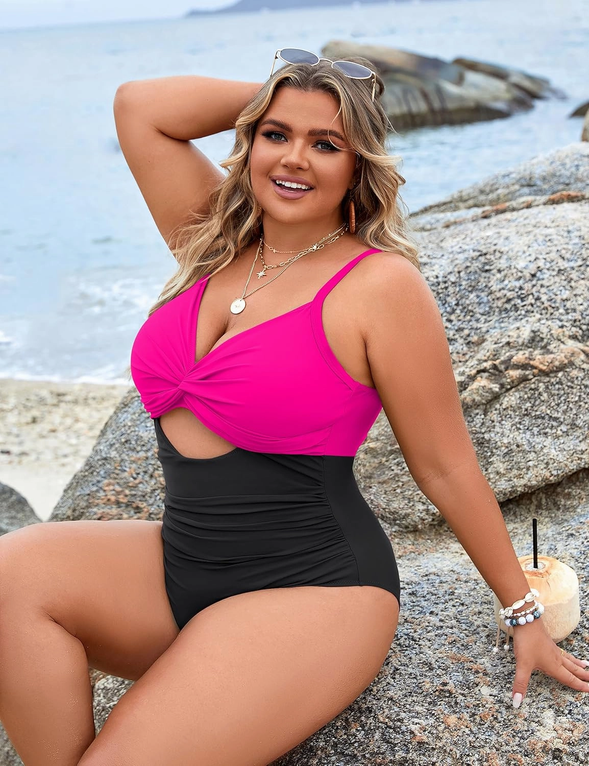 Blooming Jelly Womens Plus Size Bathing Suit Tummy Control One Piece Swimsuit Twist Front Ruched Swimwear