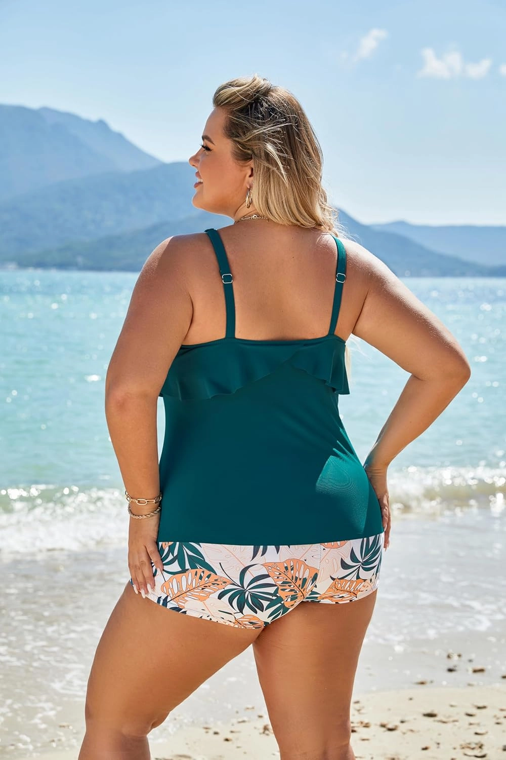 Blooming Jelly Womens Plus Size Tankini Swimsuits Two Piece Bathing Suits Tummy Control Flounce with Shorts
