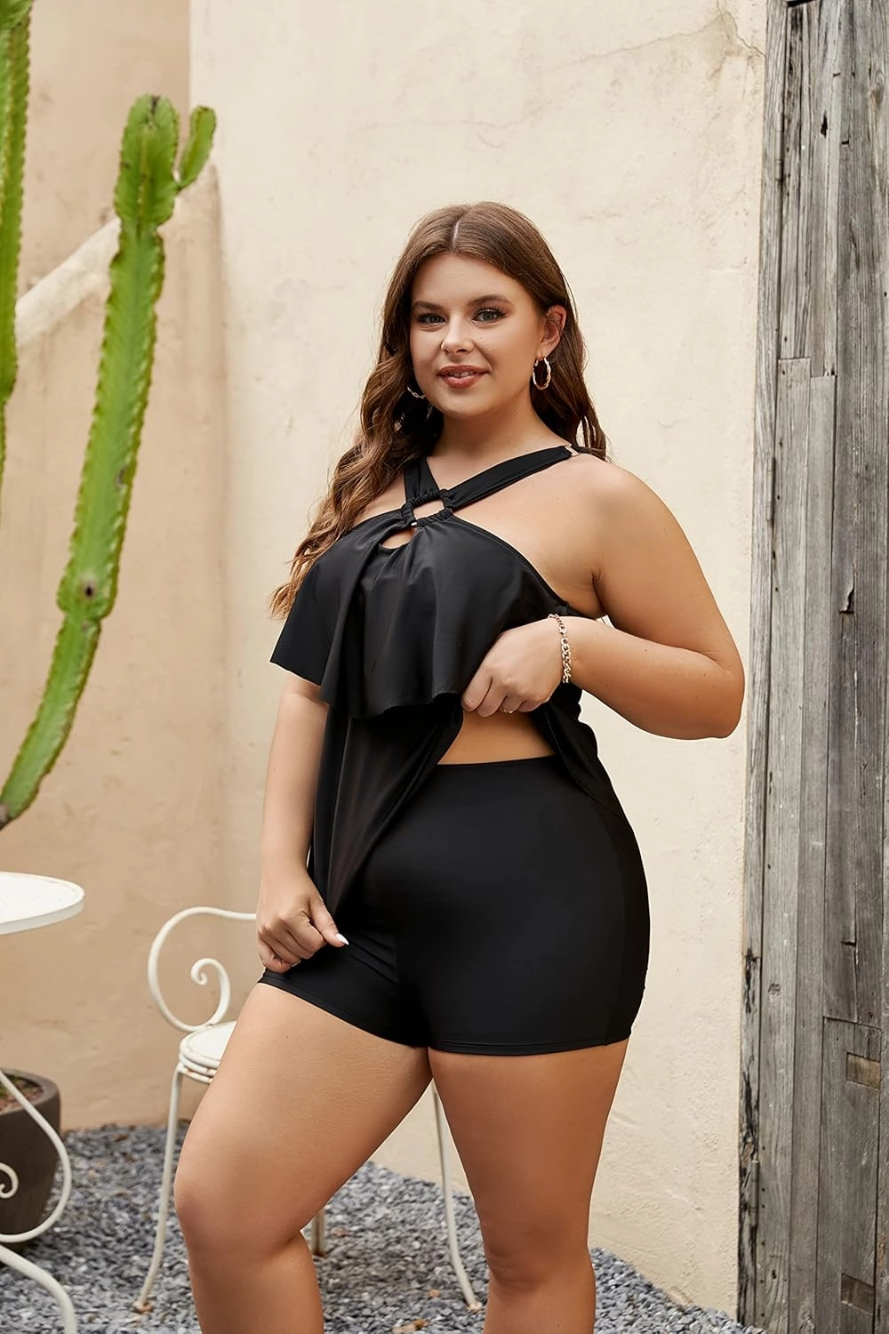 Blooming Jelly Womens Plus Size Tankini Swimsuits Two Piece Bathing Suits Tummy Control Flounce with Shorts