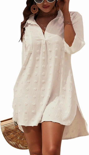 Blooming Jelly Womens Swimsuit Coverups White Chiffon Bikini Swimwear Beach Cover Up Dress Shirt