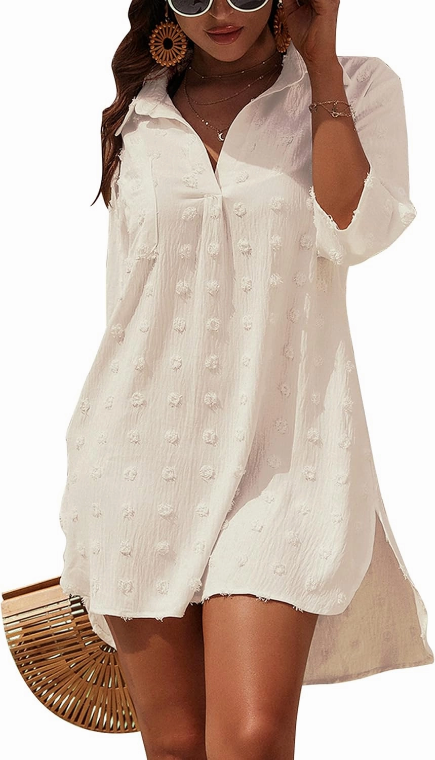 Blooming Jelly Womens Swimsuit Coverups White Chiffon Bikini Swimwear Beach Cover Up Dress Shirt