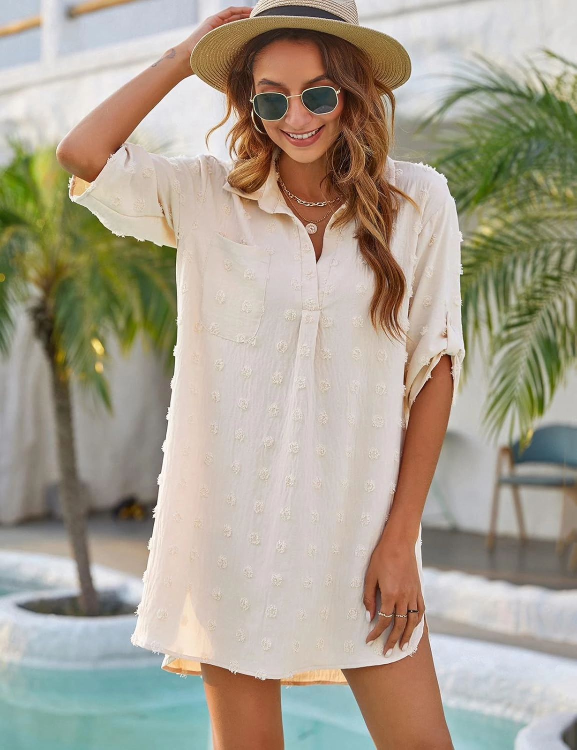 Blooming Jelly Womens Swimsuit Coverups White Chiffon Bikini Swimwear Beach Cover Up Dress Shirt
