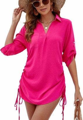 Bluetime Womens Bathing Suit Cover Ups Swimsuit Coverup V Neck 3/4 Sleeve Casual Summer Swimwear Beach Cover Up Dress