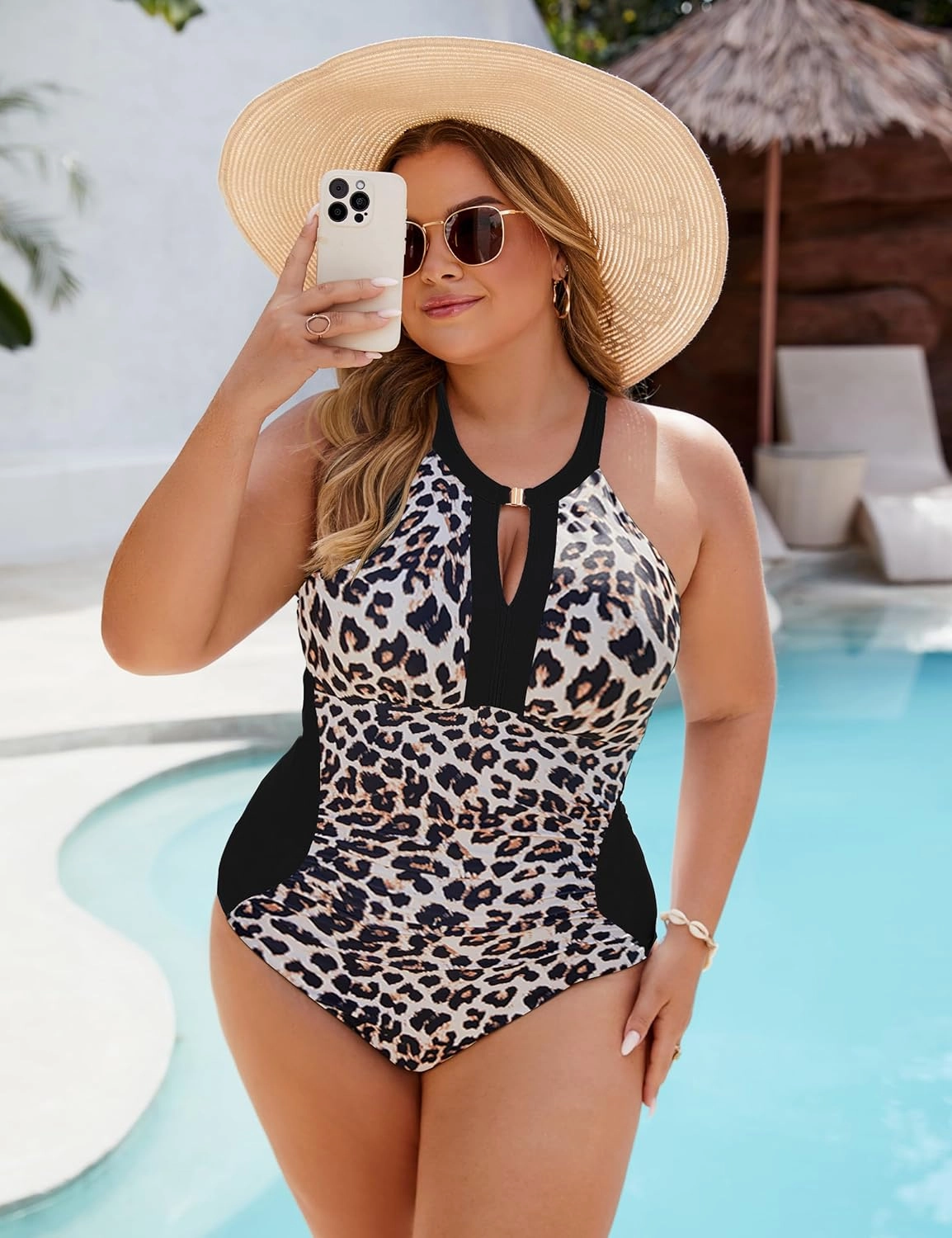 BMJL One Piece Swimsuit Women Tummy Control Modest Plus Size Bathing Suits Full Coverage Retro Color Block Swimwear