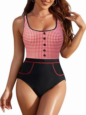BMJL Womens Tummy Control Swimsuits Retro Vintage One Piece Bathing Suits Slimming Color Block Stripes Swimwear