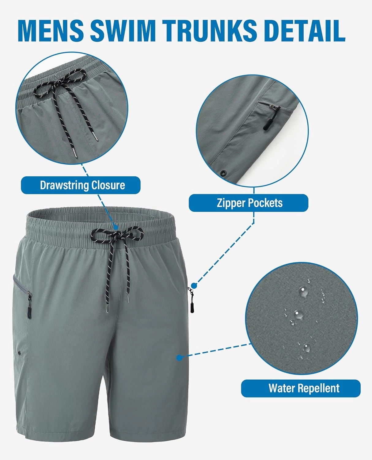 Board Shorts Mens Quick Dry Swim Trunks 9 Inch Men's Zipper Pockets Long Bathing Suit for Men Swimwear Surf No Liner