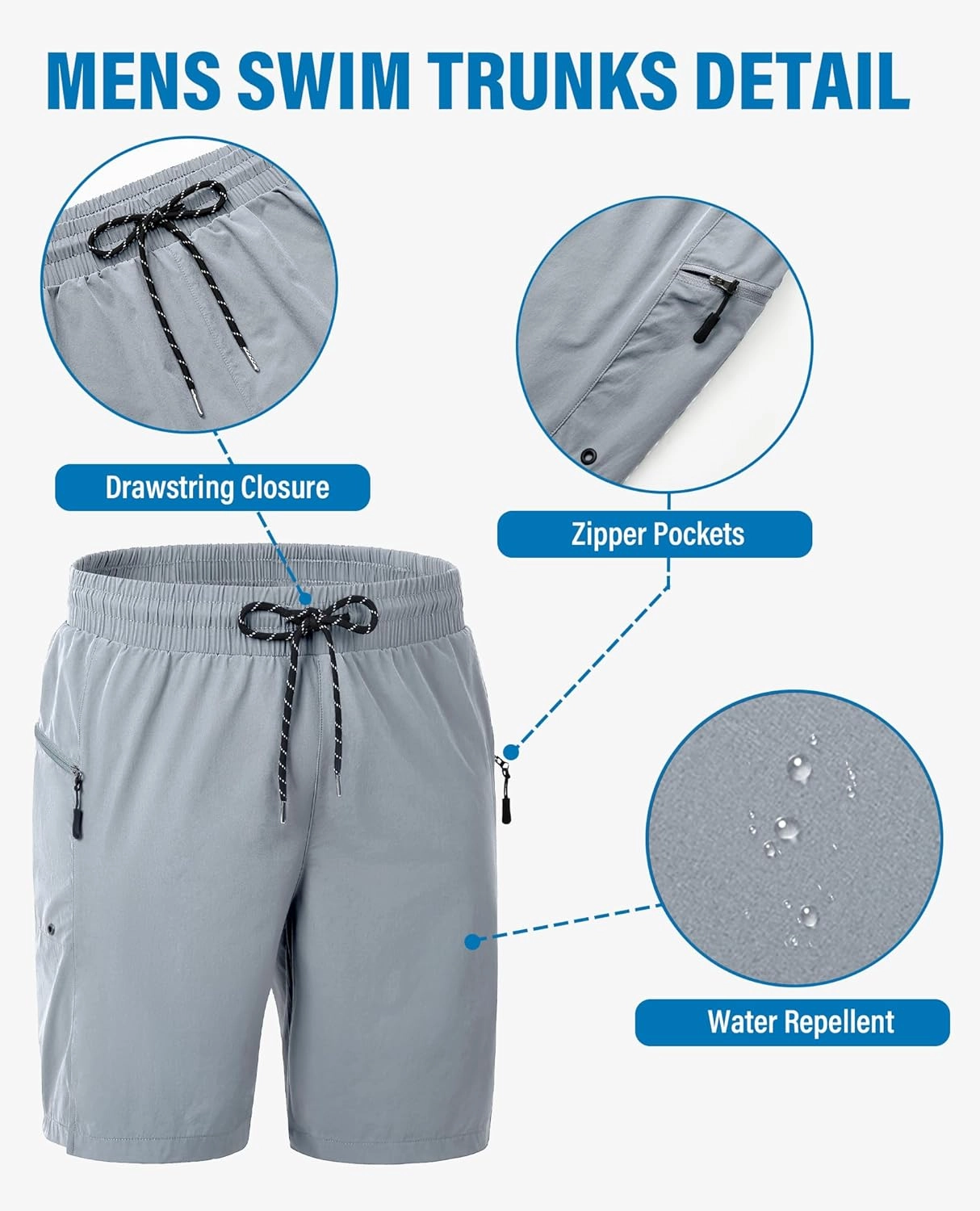 Board Shorts Mens Quick Dry Swim Trunks 9 Inch Men's Zipper Pockets Long Bathing Suit for Men Swimwear Surf No Liner