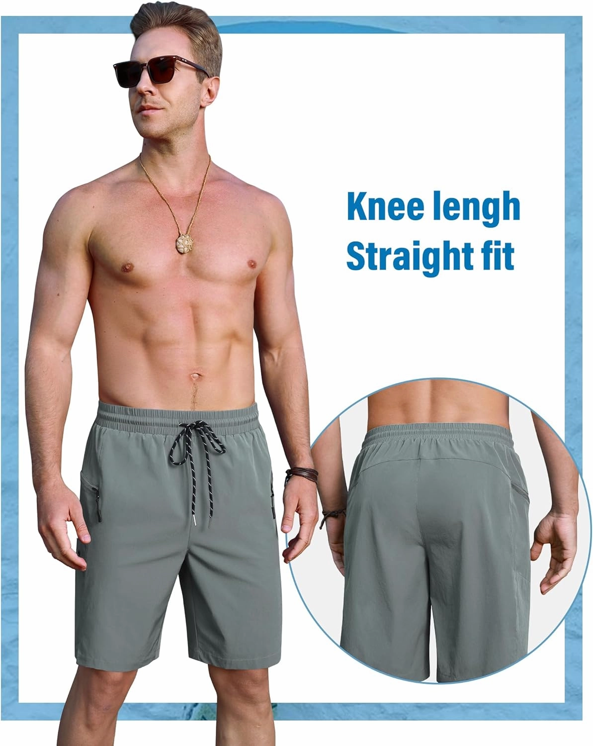 Board Shorts Mens Quick Dry Swim Trunks 9 Inch Men's Zipper Pockets Long Bathing Suit for Men Swimwear Surf No Liner