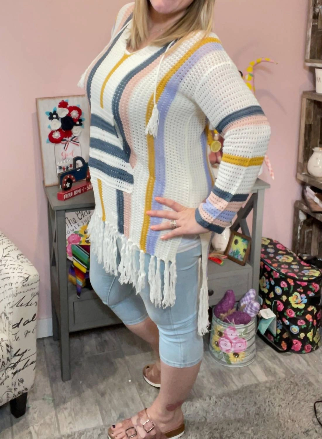 Boho Getaway Island Knit Swimsuit Cover Up In Multi