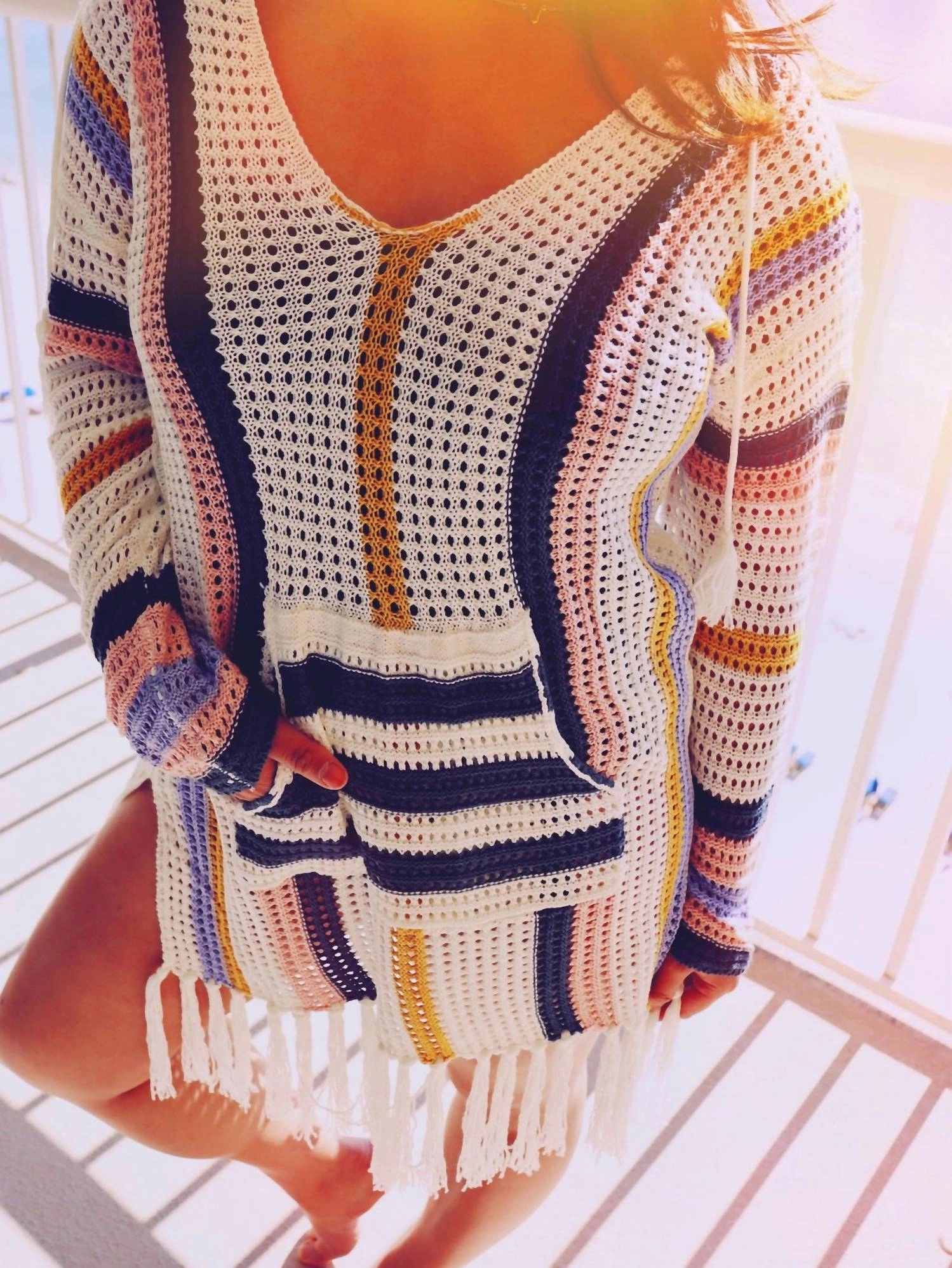Boho Getaway Island Knit Swimsuit Cover Up In Multi