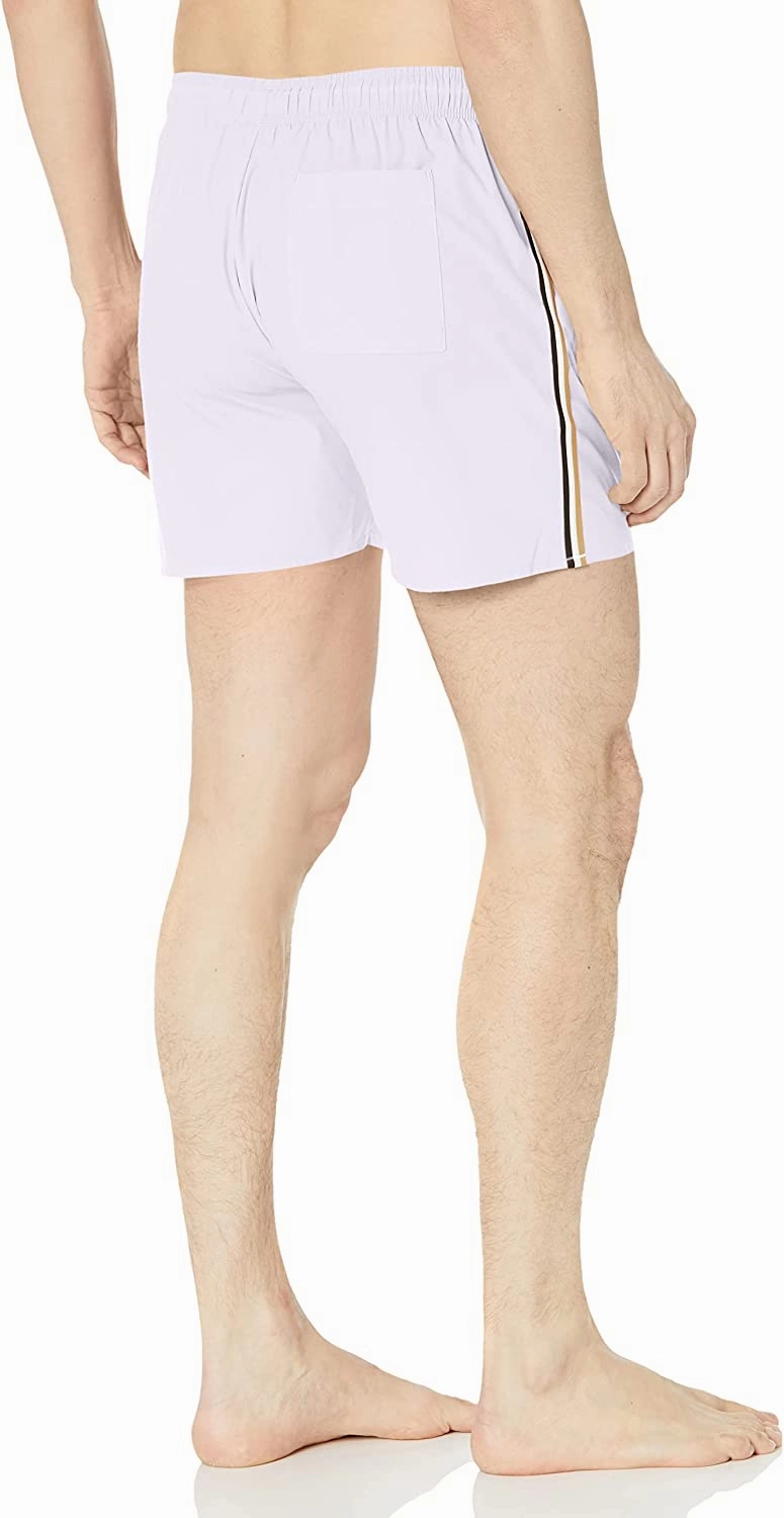 BOSS Men's Standard Solid Swim Trunk with Iconic Side Stripe, Salt
