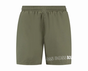 BOSS Men's Standard Vertical Logo Swim Trunk, Kale Green