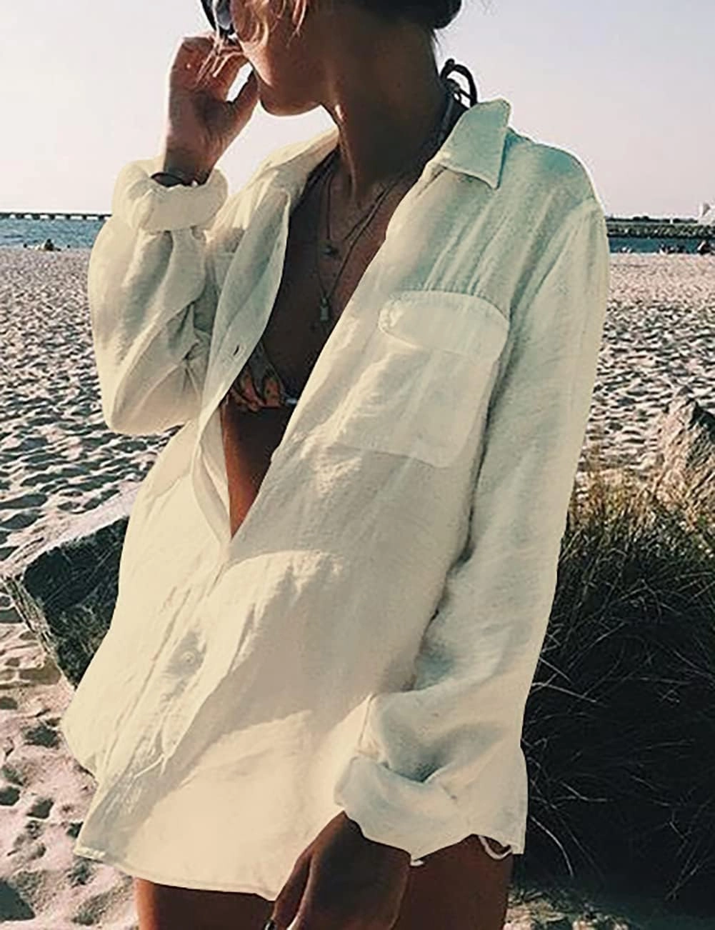 Breezy Lane Beach Cover Up for Women Button Down Shirt Swimsuit Coverup Bathing Suit Cover Ups for Swimwear Vacation