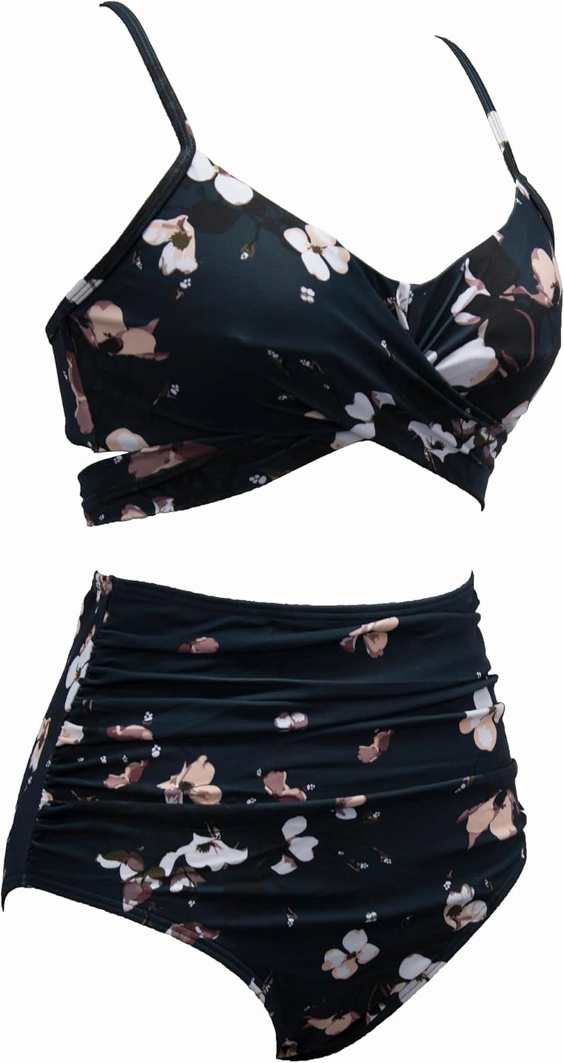 bslingerie Women Retro Vintage Push Up High Waisted Bikini Swimsuit Plus Size