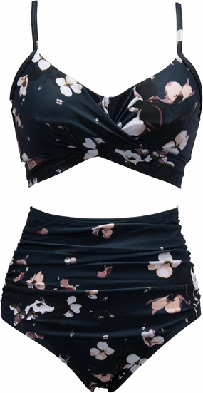 bslingerie Women Retro Vintage Push Up High Waisted Bikini Swimsuit Plus Size