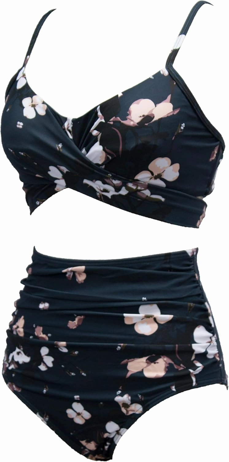 bslingerie Women Retro Vintage Push Up High Waisted Bikini Swimsuit Plus Size