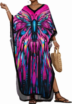 Bsubseach Kaftan Dresses for Women Floral Print Caftans Bathing Suit Cover Ups Plus Size Long Beach Coverup Dress