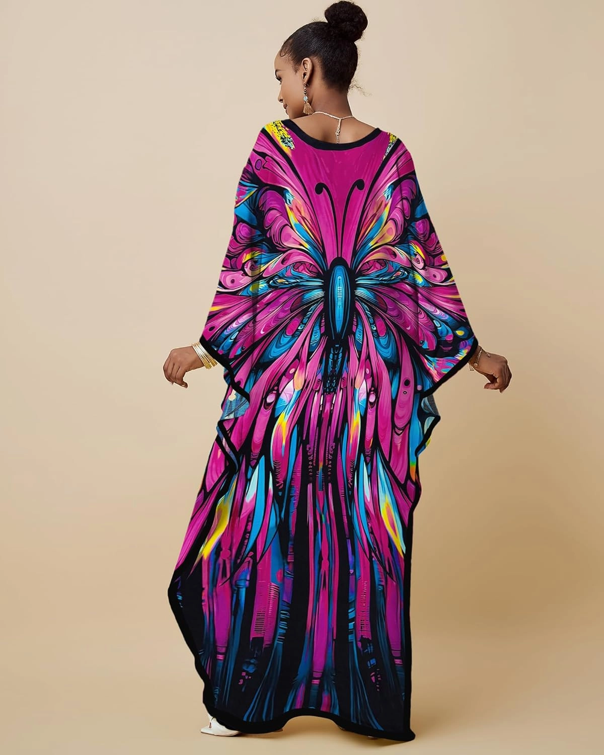 Bsubseach Kaftan Dresses for Women Floral Print Caftans Bathing Suit Cover Ups Plus Size Long Beach Coverup Dress