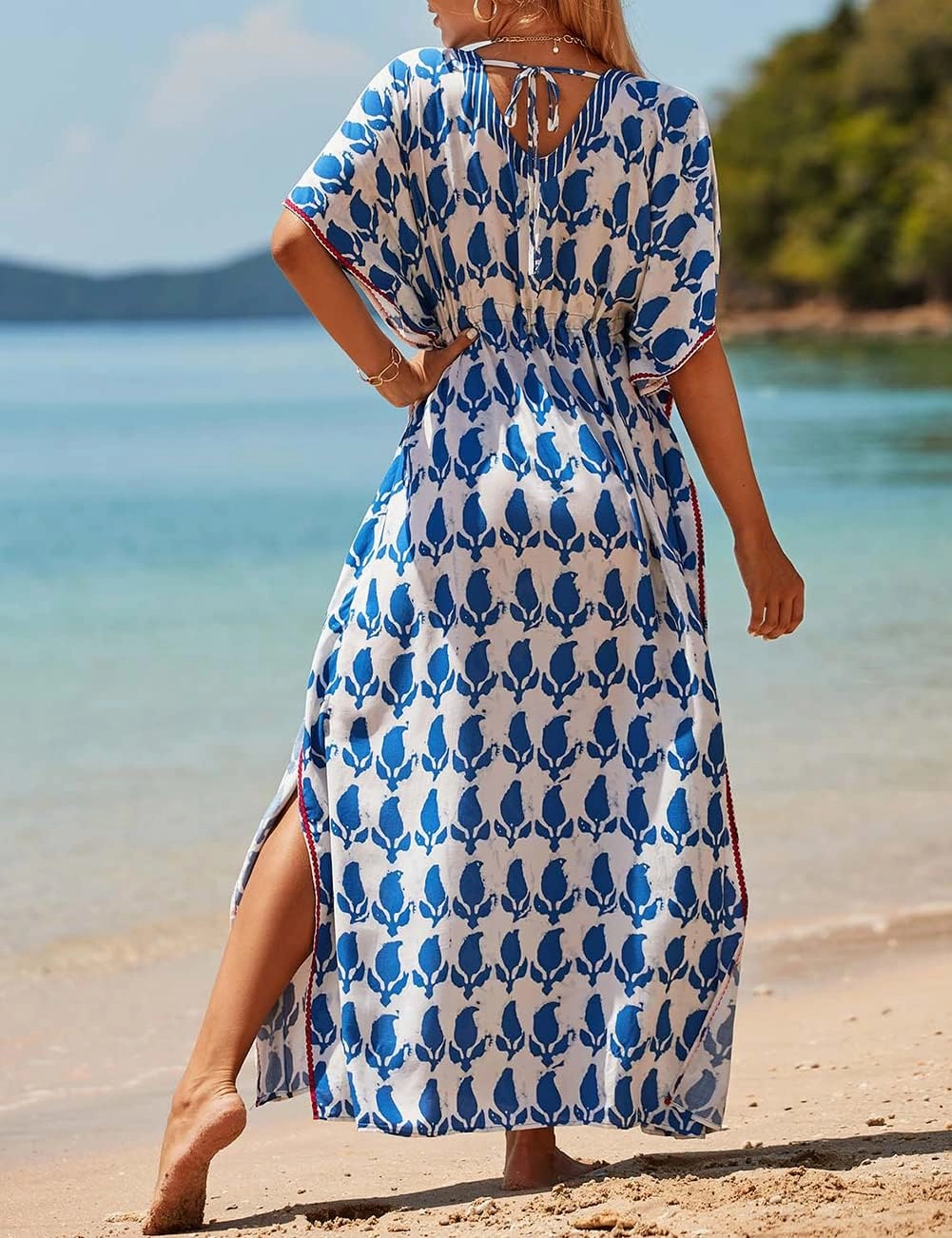 Bsubseach Kaftan Dresses for Women Plus Size Swimsuit Cover Up Long Caftan Dress with Waist Drawstring