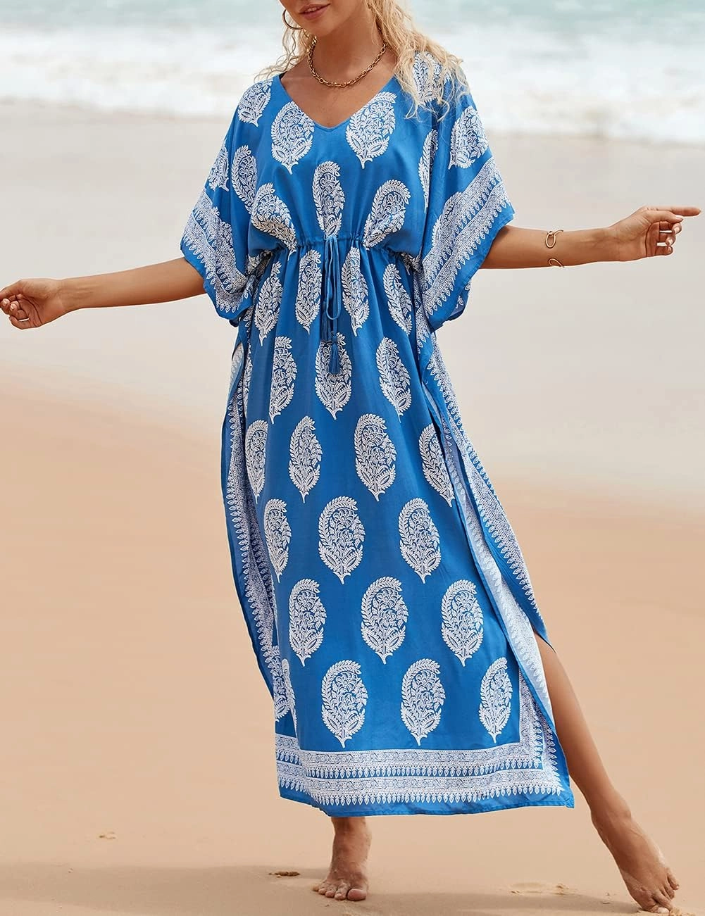 Bsubseach Kaftan Dresses for Women Plus Size Swimsuit Cover Up Long Caftan Dress with Waist Drawstring
