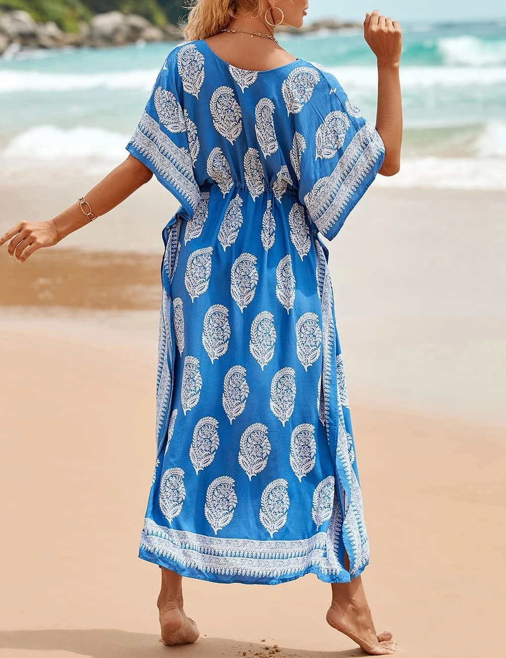 Bsubseach Kaftan Dresses for Women Plus Size Swimsuit Cover Up Long Caftan Dress with Waist Drawstring