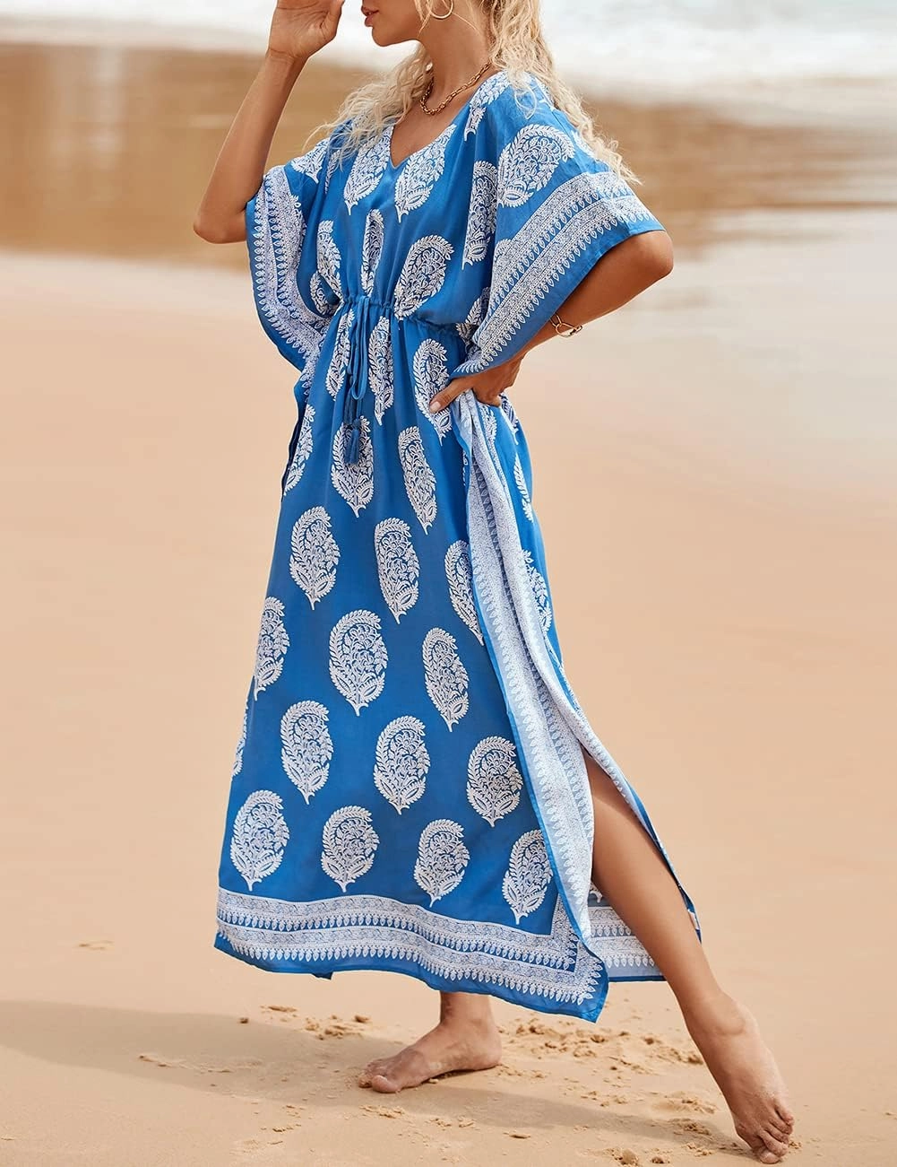 Bsubseach Kaftan Dresses for Women Plus Size Swimsuit Cover Up Long Caftan Dress with Waist Drawstring