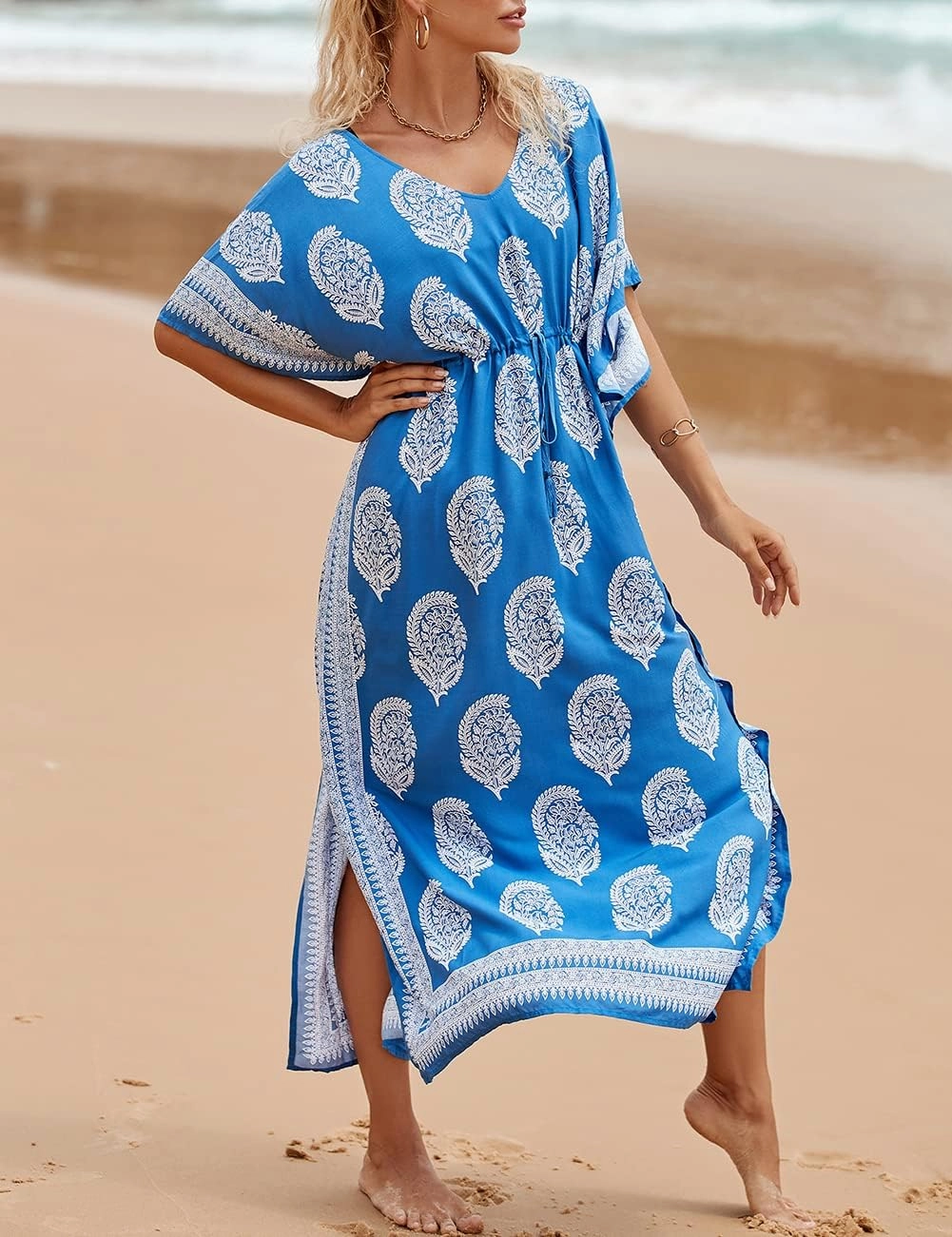 Bsubseach Kaftan Dresses for Women Plus Size Swimsuit Cover Up Long Caftan Dress with Waist Drawstring