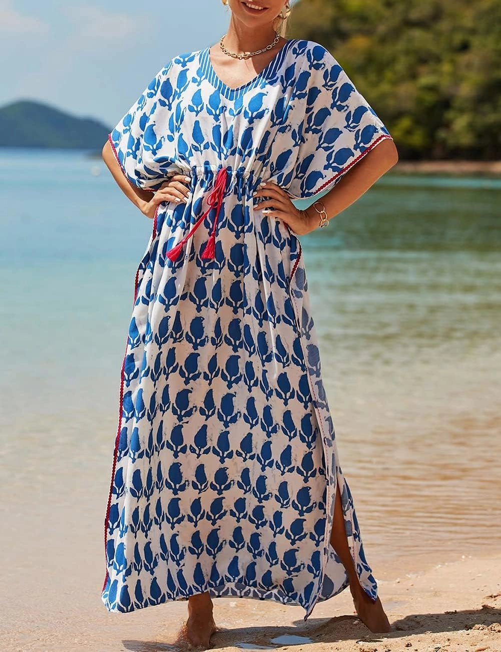 Bsubseach Kaftan Dresses for Women Plus Size Swimsuit Cover Up Long Caftan Dress with Waist Drawstring