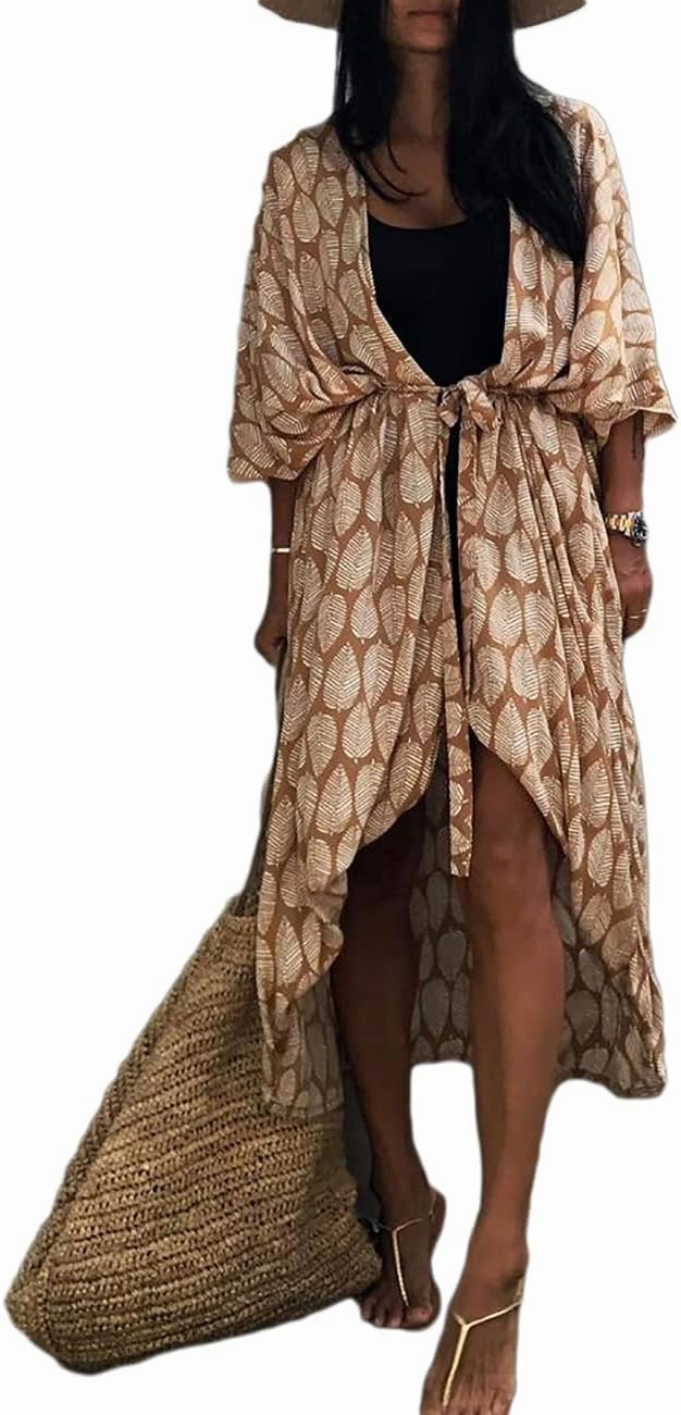 Bsubseach Stylish Tie Dye Open Front Long Kimono Swimsuit Cover Up for Women Swimwear Cover Ups