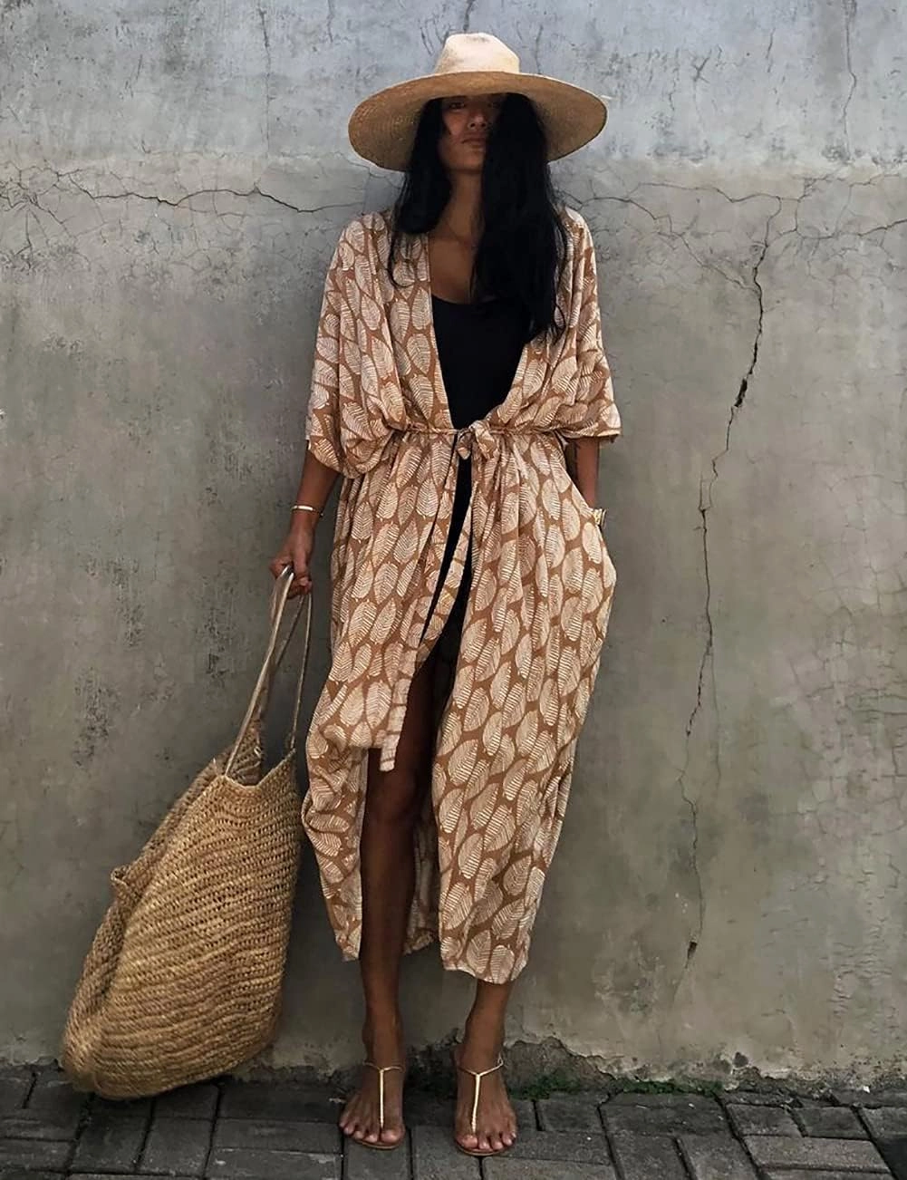 Bsubseach Stylish Tie Dye Open Front Long Kimono Swimsuit Cover Up for Women Swimwear Cover Ups