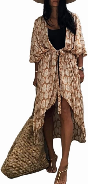 Bsubseach Stylish Tie Dye Open Front Long Kimono Swimsuit Cover Up for Women Swimwear Cover Ups